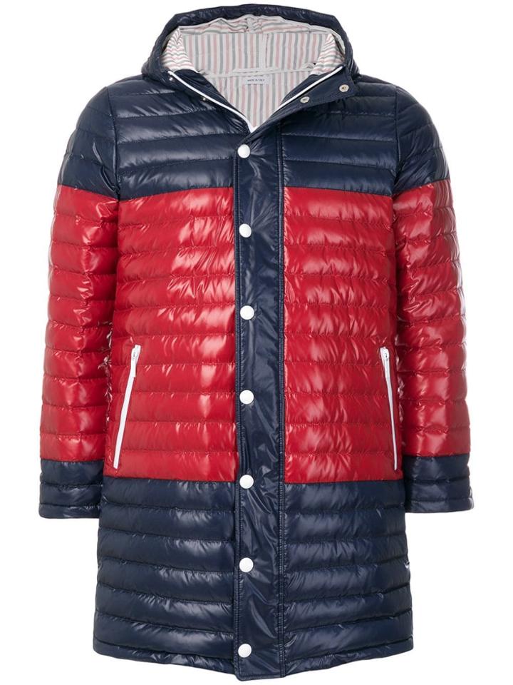 Thom Browne Bicolor Down-filled Satin Tech Coat - Blue