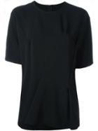 Mm6 Maison Margiela Pleated Detail T-shirt, Women's, Size: 38, Black, Polyester