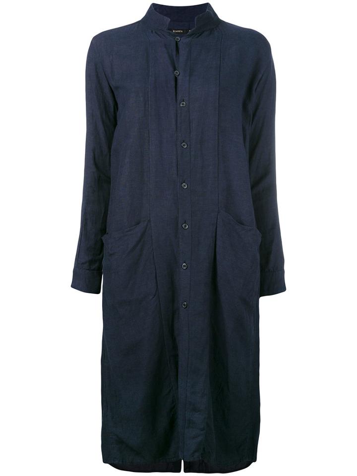 Klasica - Pocket Detail Shirt Dress - Women - Linen/flax/viscose - 1, Blue, Linen/flax/viscose