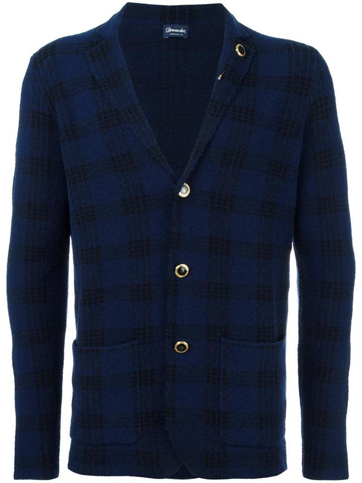 Drumohr Plaid Blazer, Men's, Size: 48, Blue, Polyamide/spandex/elastane/wool