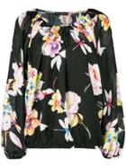 Josie Natori Garden Oasis Poet Sleeve Top - Black