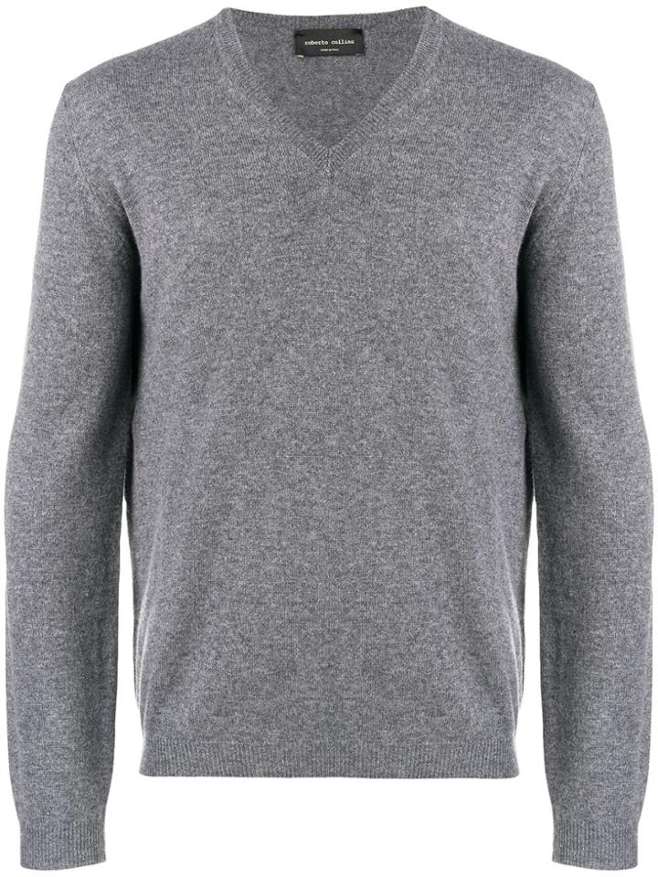 Roberto Collina Fine Knit V-neck Sweater - Grey