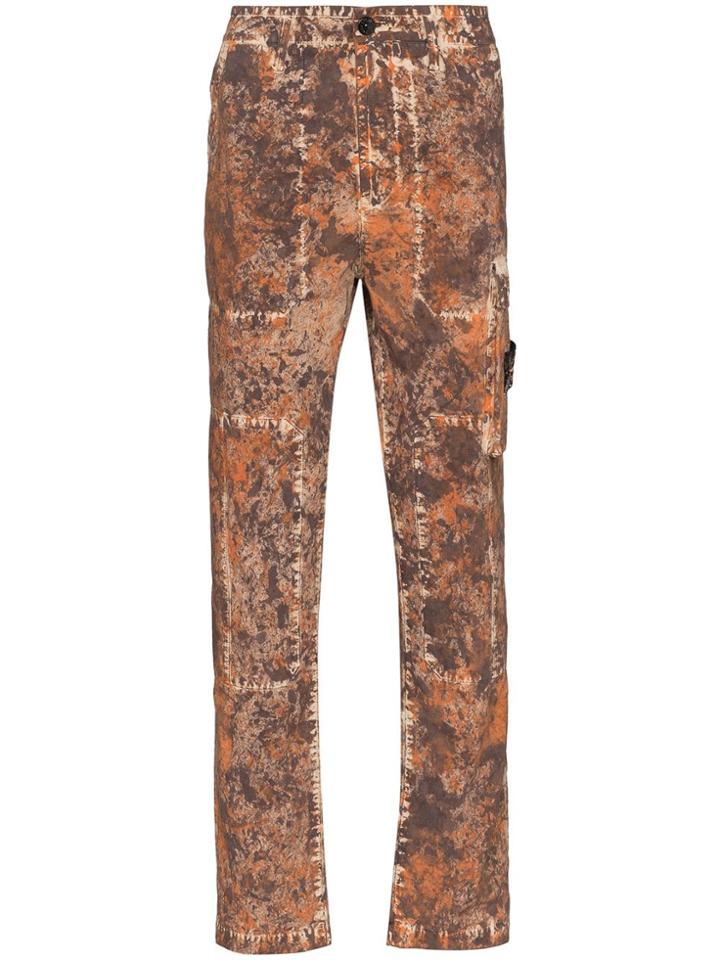 Stone Island Mottled-effect Straight-leg Cargo Trousers - Brown