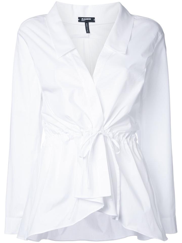 Jil Sander Navy Wrap Blouse, Women's, Size: 44, White, Cotton/spandex/elastane