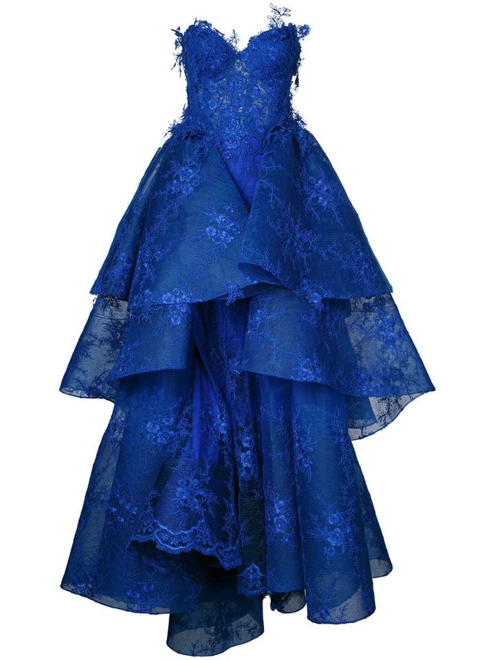 Nedret Taciroglu Couture Strapless Ball Gown, Women's, Size: 40, Blue, Silk