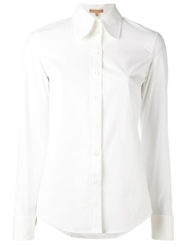 Michael Kors Puritan Collar Shirt, Women's, Size: 2, White, Cotton/spandex/elastane