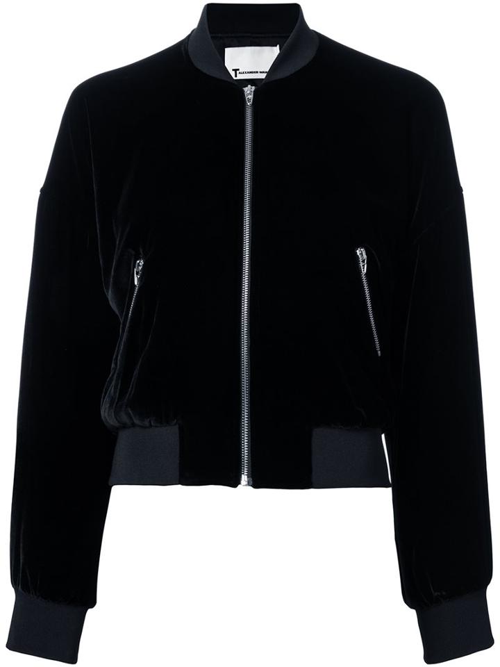 T By Alexander Wang Velvet Bomber Jacket, Women's, Size: 6, Black, Silk/rayon