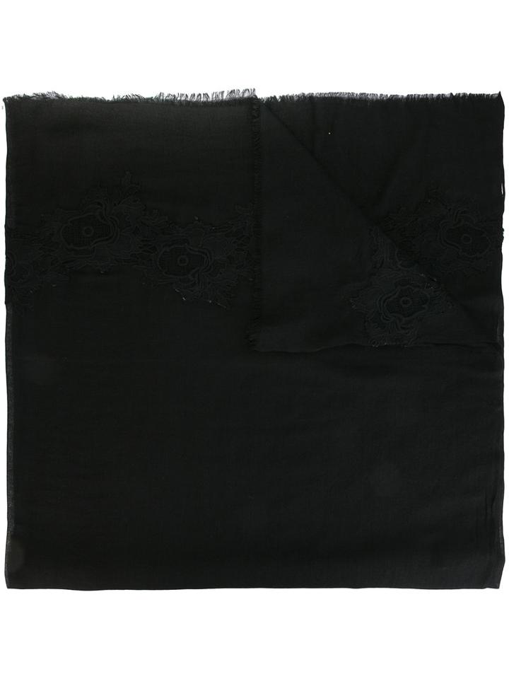 Lace Trim Scarf - Women - Cotton/polyamide/wool - One Size, Black, Cotton/polyamide/wool, P.a.r.o.s.h.