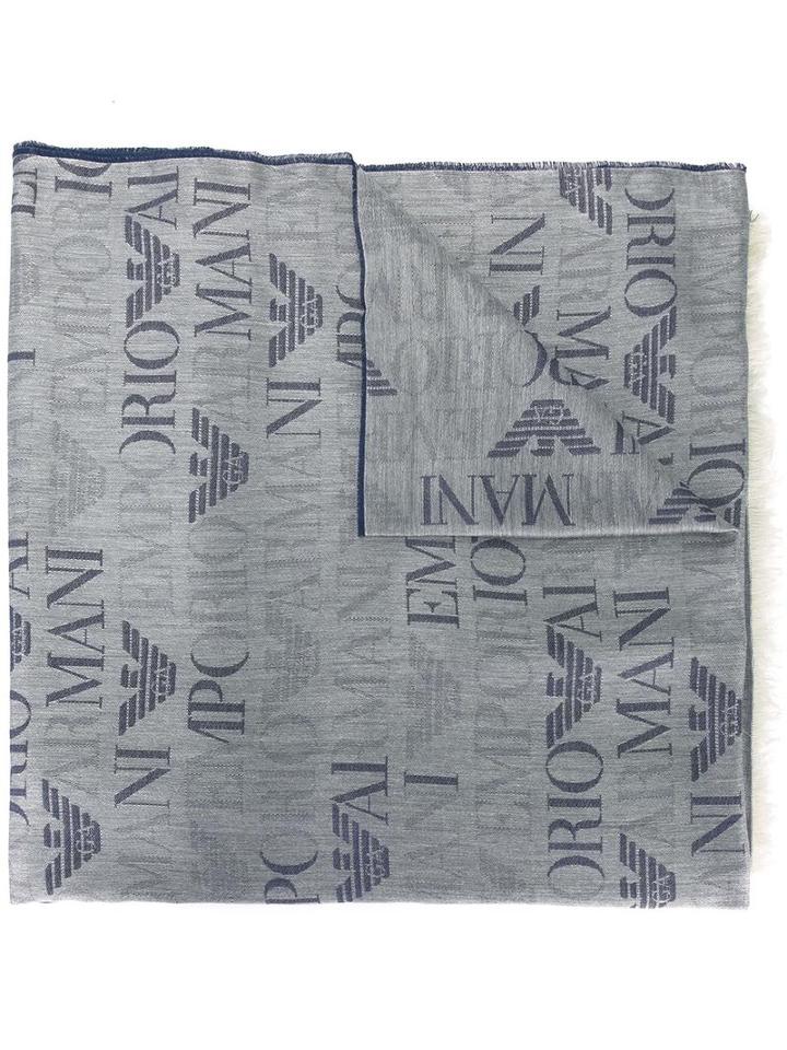 Emporio Armani Logo Pattern Scarf, Men's, Blue, Viscose/modal