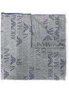 Emporio Armani Logo Pattern Scarf, Men's, Blue, Viscose/modal