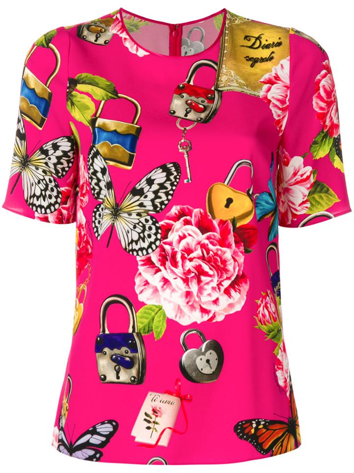 Dolce & Gabbana Garden Lock Print T-shirt - Pink & Purple