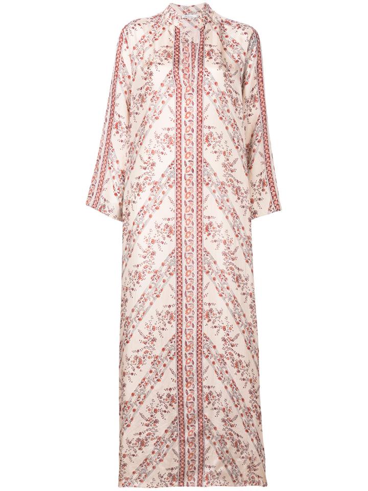 Mes Demoiselles Floral Long Kaftan Dress - Pink & Purple