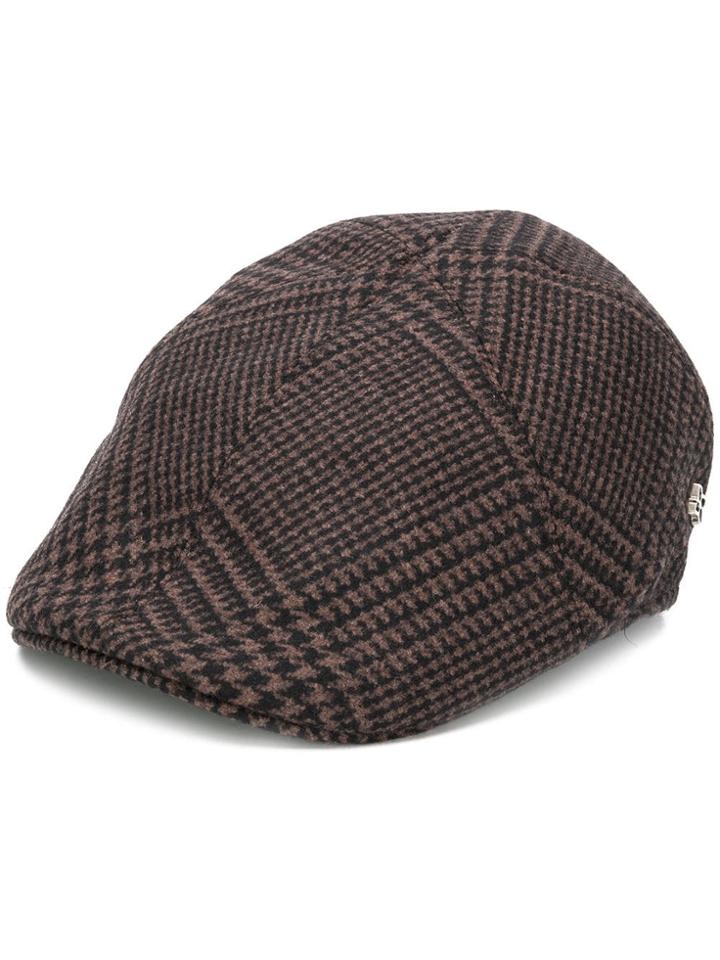 Tagliatore Check Print Flat Cap - Brown