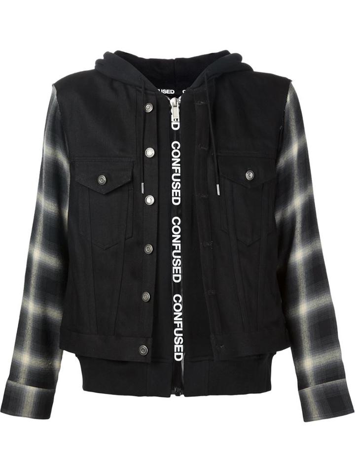 Christian Dada Layered Combo Hooded Denim Jacket