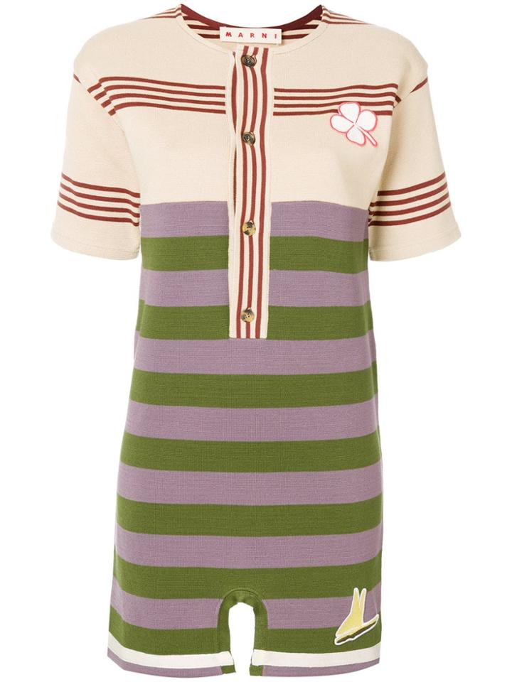 Marni Colourblock Stripe Mini T-shirt Dress - Neutrals