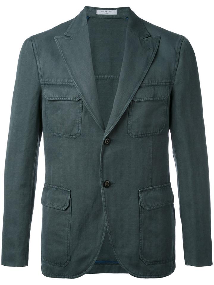 Boglioli - Peaked Lapel Blazer - Men - Cotton/linen/flax/cupro - 52, Blue, Cotton/linen/flax/cupro