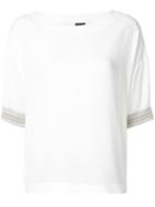 Lorena Antoniazzi Stripe Cuff Asymmetric Hem T-shirt - White
