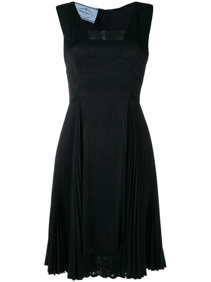 Prada Vintage 2000's Lace Detail Pleated Dress - Black