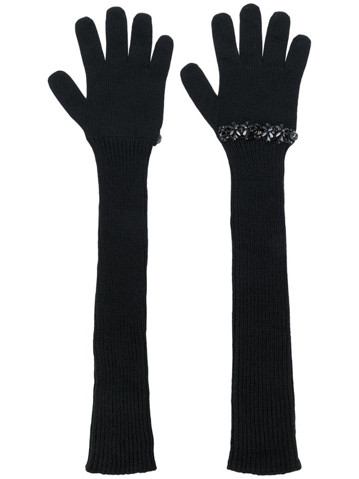 No21 Sequinned Ribbed Gloves - Black