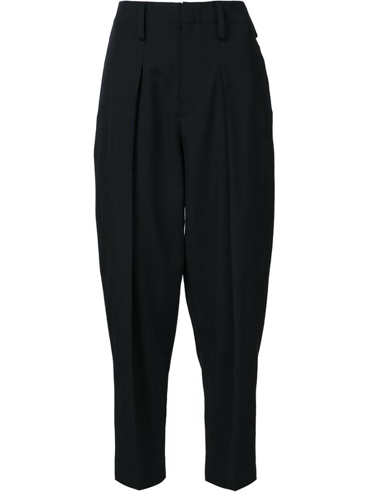 Y's Cropped Pleated Trousers, Women's, Size: 3, Black, Cupro/wool
