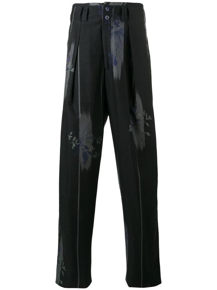 Etro Floral Print Pleated Trousers, Men's, Size: 52, Blue, Wool/cotton