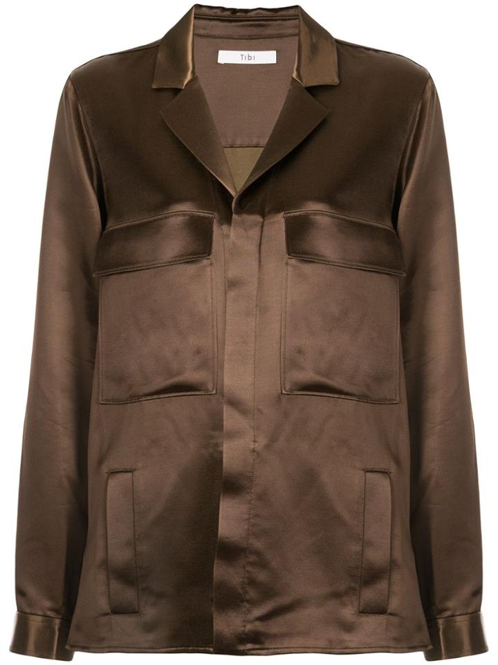 Tibi Satin Shirt Jacket - Brown