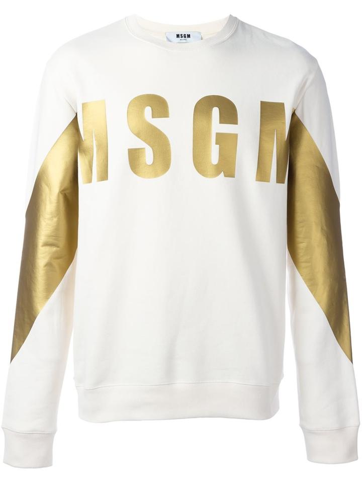 Msgm Logo Print Sweatshirt, Men's, Size: Medium, Nude/neutrals, Cotton