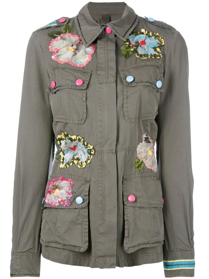 History Repeats Embroidered Shirt Jacket, Women's, Size: 40, Green, Cotton