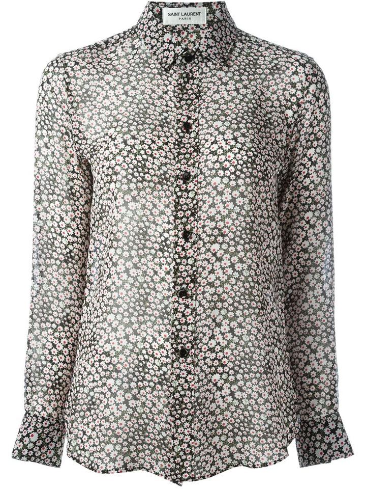 Saint Laurent Floral Print Shirt, Women's, Size: 38, Black, Viscose