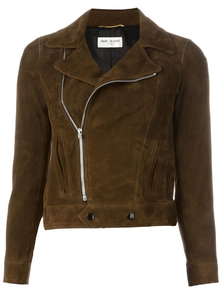 Saint Laurent Classic Biker Jacket, Women's, Size: 38, Brown, Goat Skin/cupro/cotton
