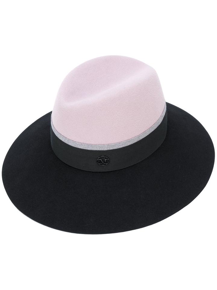 Maison Michel - Stripe Band Fedora - Women - Wool Felt - M, Black, Wool Felt