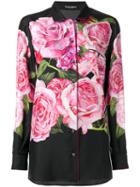 Dolce & Gabbana Rose Print Blouse, Women's, Size: 40, Black, Silk