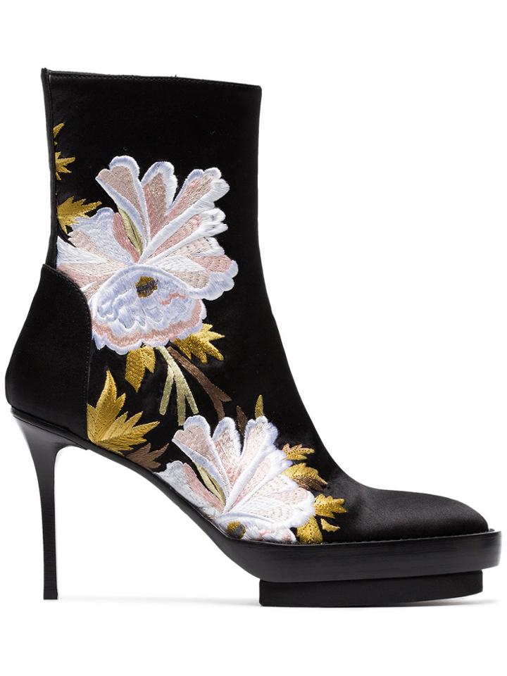 Ann Demeulemeester Floral Embroidered Boots - Black