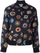 Moschino Jewel Print Bomber Jacket, Women's, Size: 38, Black, Silk/polyamide/polyester/other Fibers