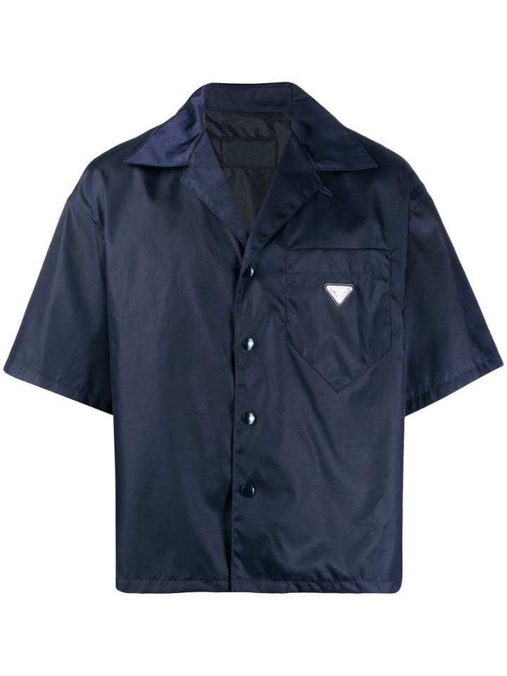 Prada Logo Plaque Bowling Shirt - Blue