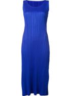 Pleats Please By Issey Miyake Round Neck Mid Dress, Women's, Size: 3, Blue, Polyester