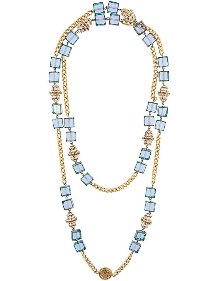 Chanel Vintage Glass Beaded Necklace, Women's, Blue