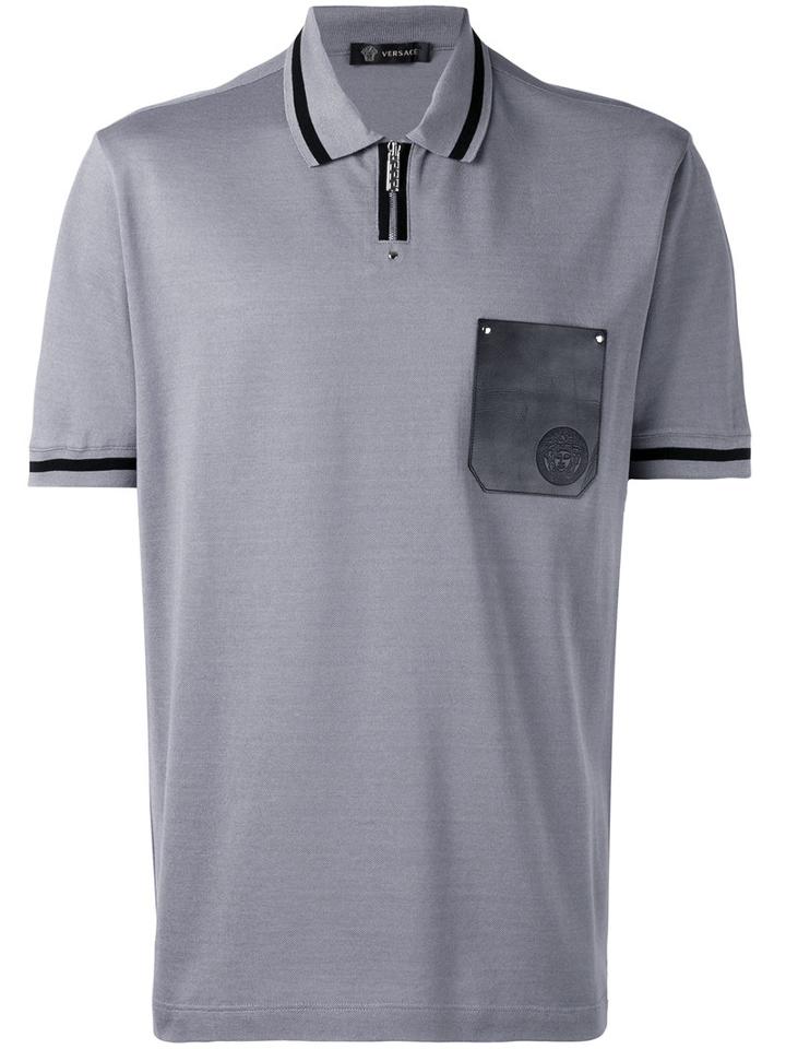 Versace - Contrast Pocket Polo Shirt - Men - Cotton/calf Leather - L, Grey, Cotton/calf Leather
