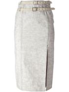 Christian Dior Vintage Double Belted Denim Skirt, Women's, Size: 36, Grey
