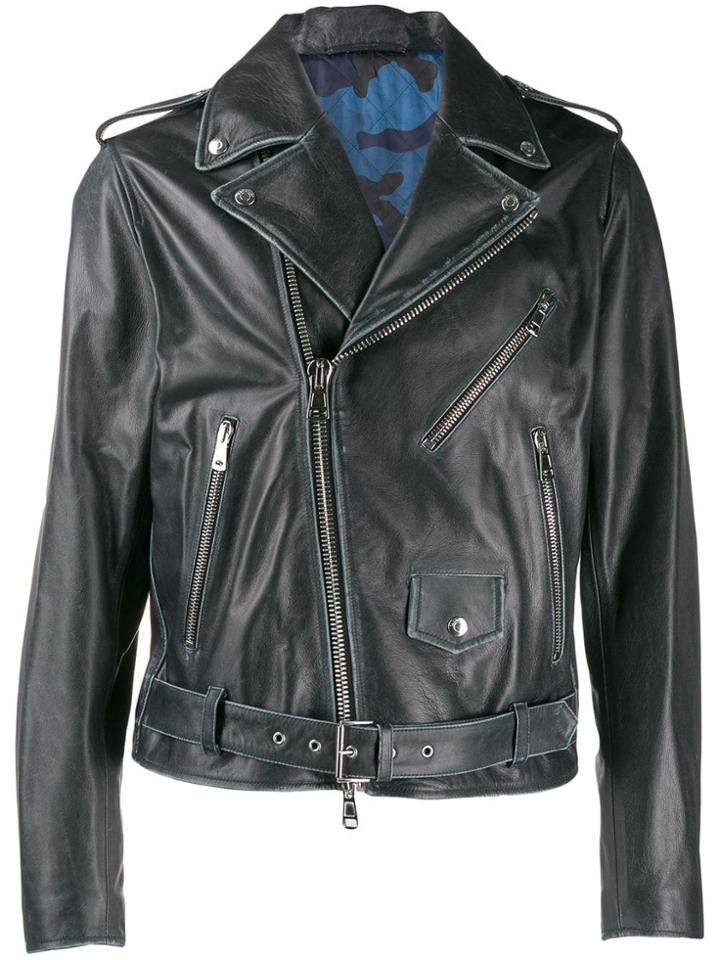 Valentino Contrast Lined Biker Jacket - Blue