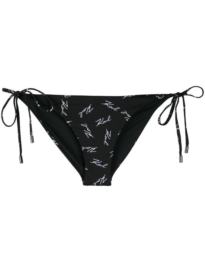 Karl Lagerfeld Logo Print String Bikini Bottoms - Black