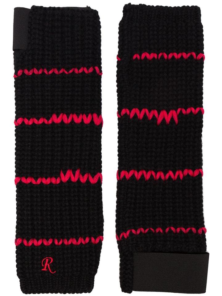 Raf Simons Embroidered Cuff Fingerless Wool Gloves - Black