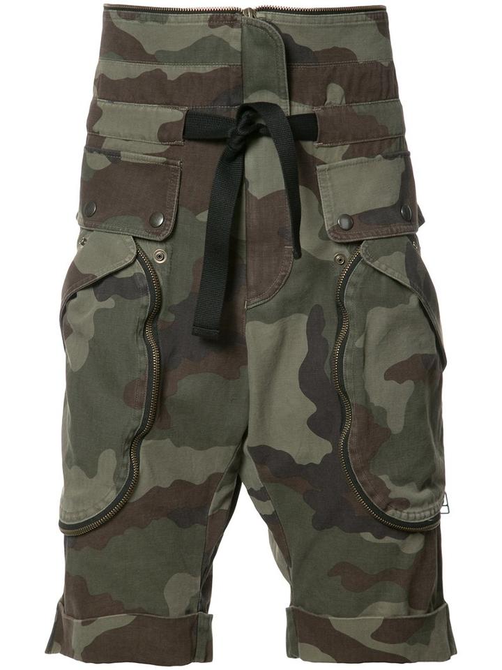 Faith Connexion Camouflage Print Cargo Shorts, Men's, Size: Large, Green, Cotton