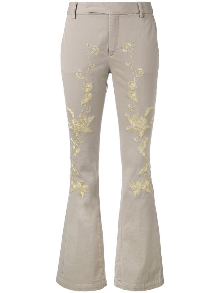 History Repeats - Embroidered Flared Trousers - Women - Cotton/spandex/elastane - 42, Nude/neutrals, Cotton/spandex/elastane