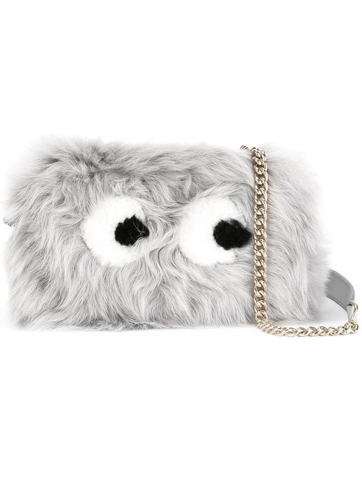 Anya Hindmarch 'mini Eyes' Crossbody Bag, Women's, Grey, Sheep Skin/shearling
