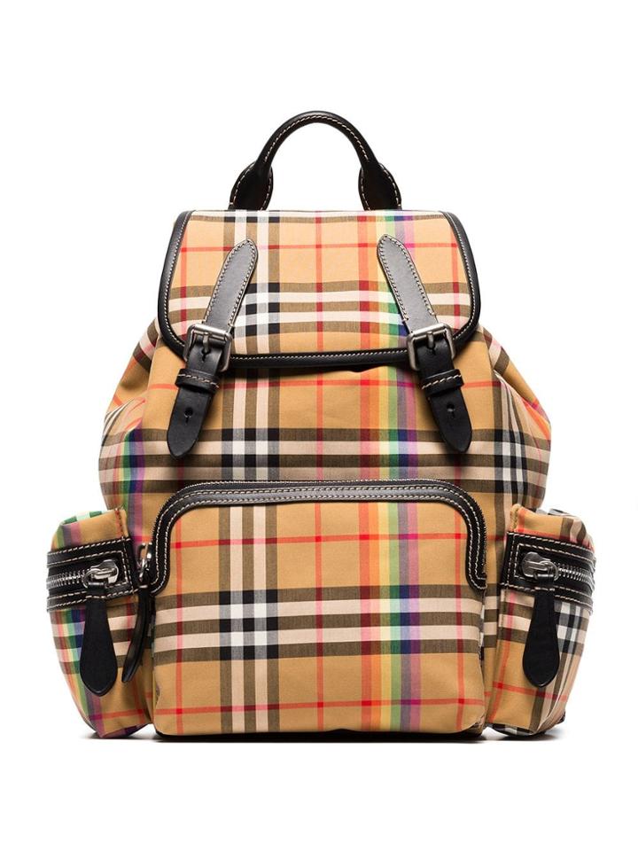 Burberry Medium Check Print Leather Backpack - Brown