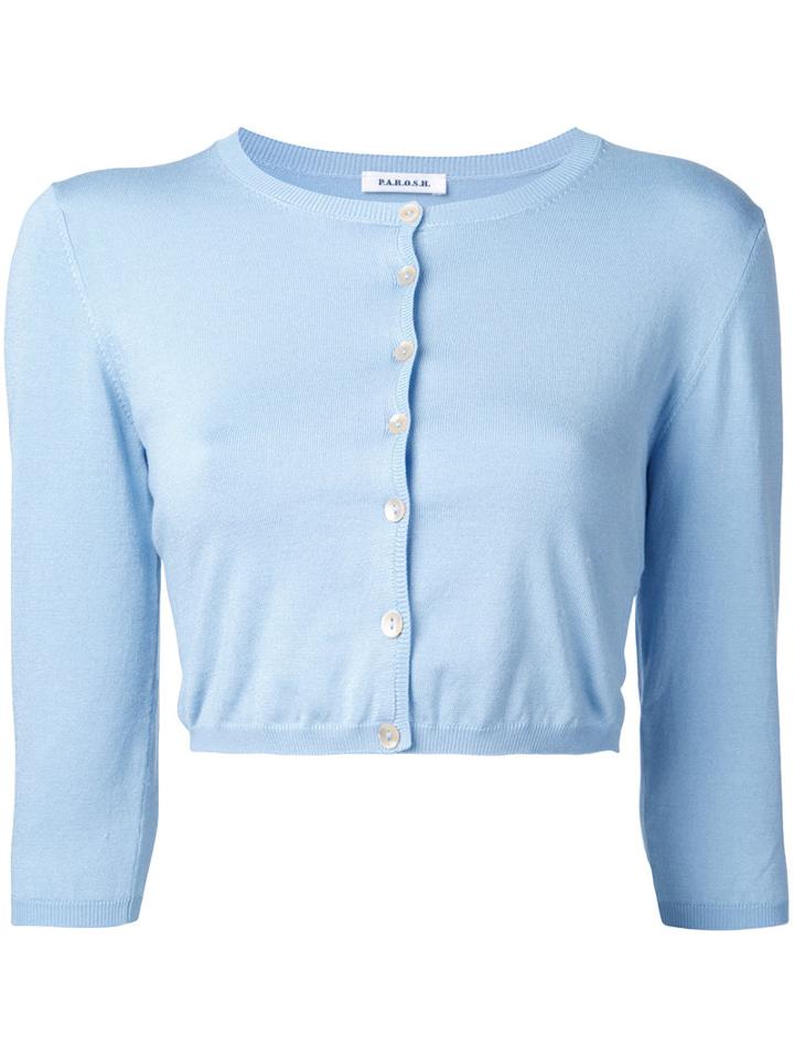 P.a.r.o.s.h. Cropped Cardigan, Women's, Size: Xl, Blue, Silk/spandex/elastane