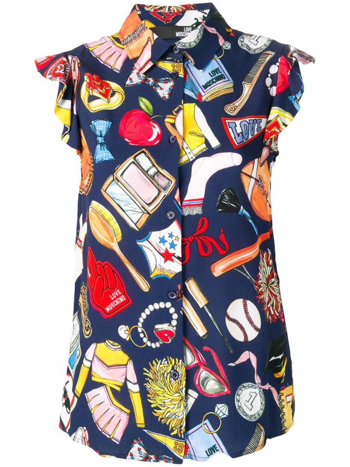 Love Moschino Printed Sleeveless Shirt - Blue