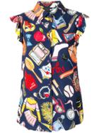 Love Moschino Printed Sleeveless Shirt - Blue