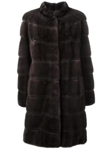 Salvatore Ferragamo Classic Fur Coat, Women's, Size: 42, Brown, Mink Fur/silk
